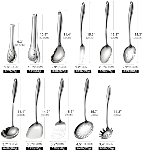 304 Stainless Steel Cooking Utensils Set, 11 PCS Long Large Metal Cooking Utensil Tools Set, Mirror Polished Kitchen Gadget Cookware and Kitchen Tool Set, Dishwasher Safe - Image 6