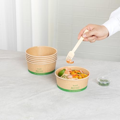 Restaurantware 25 oz Compostable Paper Bowl - 200 Pack - Sustain Take Out Paper Salad Serving Bowl, Hot-Cold Meal Prep - Disposable Kraft Paper To Go Box for BBQ, Parties, Catering - Image 5