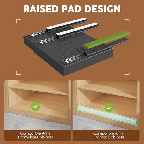 Seinloes 4 Pack Expandable Pull Out Cabinet Organizer 21"Deep With Raising Pad for Framed Cabinets,Slide Out Drawers With 4pcs Divider Racks,No Drill Roll Out Shelf,Adjustable Width 12.05"-20.4"Black - Image 2