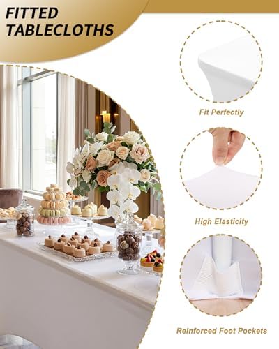 Fixwal 6 Pack White Spandex Tablecloth 8 Foot Fitted Table Cover - Image 4