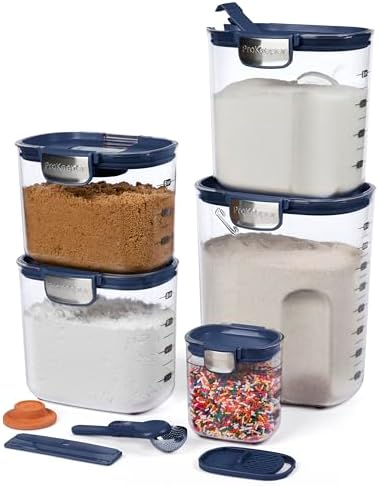 ProKeeper+ Airtight Food Storage Container Set – Clear Plastic Flour and Sugar Canister Set with Magnetic Accessories for Kitchen Organization (Navy, 9-Piece) by Unknown