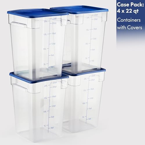 CURTA 4 Pack Food Storage Containers with Blue Lids - NSF Listed Commercial Grade in 22.0 Qt - Square, Clear, Polycarbonate - Image 2