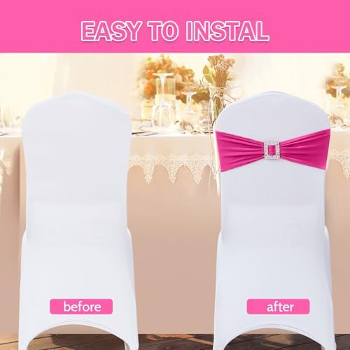 Joccun 60 PCS Spandex Chair Sashes Bows Stretch Chair Cover Band with Buckle Slider Universal Elastic Chair Ties for Wedding Banquet Party Event Decoration (Fuchsia) - Image 4