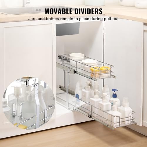 VEVOR Pull Out Cabinet Organizer,8.5" W x 21" D x15.2 HHeavy Duty Slide Out Pantry Shelves, Chrome-Plated Steel Roll Out Drawers for Home, 10" Wx22 Dx19 H Inside Kitchen Cabinet, Bathroom, Under Sink - Image 3