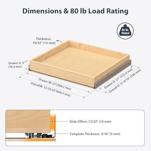 Pull Out Drawers for Kitchen Cabinets 23" W x 21" D Birch Wood - Image 2