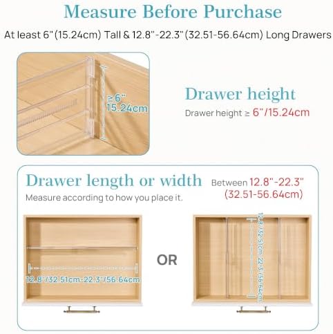 Vtopmart 6" Tall Upgrade Drawer Dividers, 12.8"-22.3" Expandable, 4 Pack | Deep Drawer Organizer, Big Drawer Separator, Clear plastic Adjustable Storage Divider for Dresser, Baby Supplies, Kitchenware - Image 2