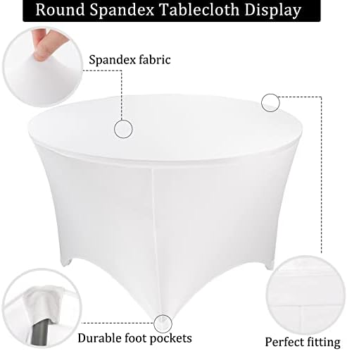 2 Pack 6FT Round Spandex Tablecloth 72" Round Elastic Table Cover Washable Wrinkle Resistant Fitted Table Cloth for Wedding Party Birthday Banquet Bar Events(White) - Image 3