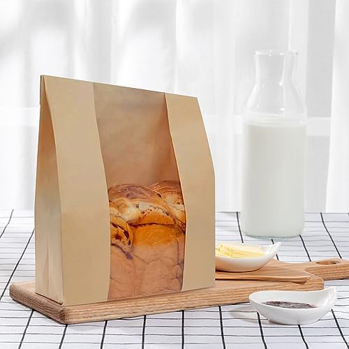 100 Pack Extra Large Paper Bread Bags for Homemade Bread,16×10×5 inch Sourdough Bags with Label Seal Stickers,Kraft Bakery Bag with Clear Front Window - Image 6