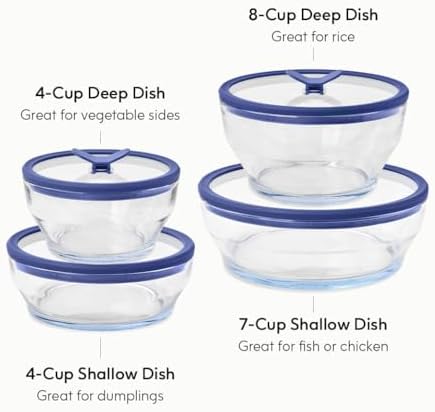Anyday 8-Pc Microwave Cookware Food Storage Set, Glass Lids (Blueberry) | Microwave-Safe Reheating, Cookware, Plastic-Free Containers, Stackable Airtight Steamer, Vented Lid, Steaming Vegetables - Image 3