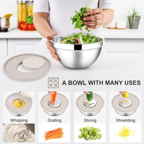 E-far Stainless Steel Mixing Bowls, 7PCS Mixing Bowls with Airtight Lids - Image 4