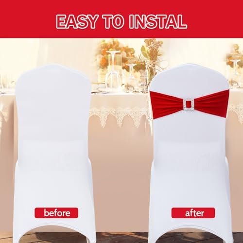 Joccun 30 PCS Spandex Chair Sashes Bows Stretch Chair Cover Band with Buckle Slider Universal Elastic Chair Ties for Wedding Banquet Party Event Decoration (Ruby) - Image 4