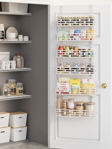 6-Tier Over Door Pantry Rack, Adjustable Hanging Storage Organizer for Kitchen, White by Unknown