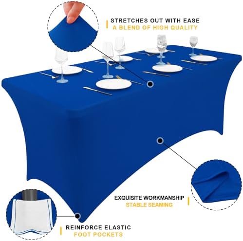 Smiry 2 Pack Spandex Table Cloth 8FT, Elastic Fitted Blue Tablecloth - Image 2