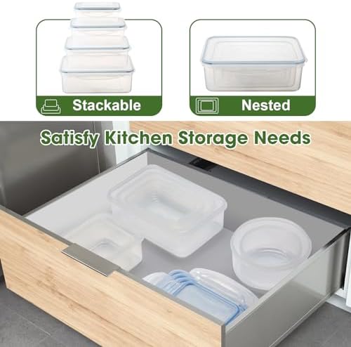 YASHE Food Storage Containers 16PCS (8 Containers + 8 Lids), Airtight Plastic Food Containers with Lids, Pantry & Kitchen Containers, Leak-Proof, BPA Free, Microwave & Freezer Safe - Image 5