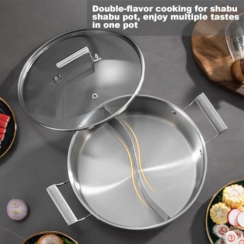 DELARLO 6.8QT Tri-Ply Stainless Steel Double-flavor Shabu Shabu Pot 12 inch - Image 2