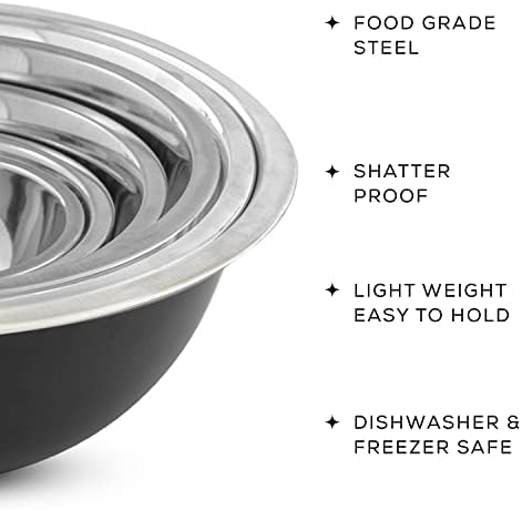 JoyJolt Stainless Steel Mixing Bowl Set - 6 Piece Nesting Bowls, 5qt to 0.5qt, Black, Perfect for Dough, Batter & Baking - Image 3