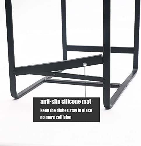 2PCS Plate Holders Organizer, Metal Dish Storage Dying Display Rack for Cabinet, Counter and Cupboard - Black， Small and Large - Image 6