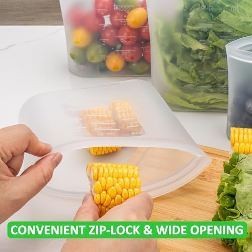 100% Platinum Silicone Reusable Storage Bags, 12 Pack, Premium Silicone Food Storage Bag Stand-Up Wide-Mouth Zip-Lock, Microwave Dishwasher Safe, 4 M + 4 S + 4 XS, Crystal-Clear - Image 4