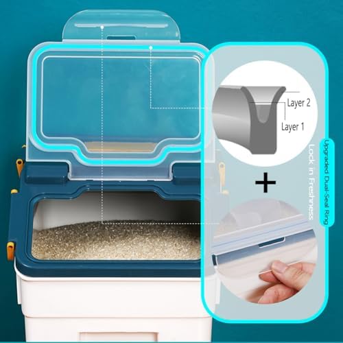 Large Flour Storage Container Bin 25lb, 2Pack Airtight Rice Storage Containers with Measuring Cup&Scoop, BPA Free with Wheels Seal Locking Lid for Flour, Rice, Grain (50LBS Total, Blue) - Image 2