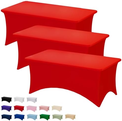 Fixwal 3 Pack 6FT Red Tablecloth Rectangle Spandex Fitted Table Cover by Fixwal