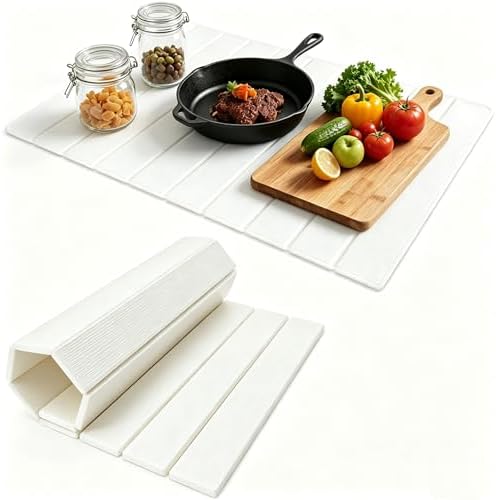 Stone Dish Drying Mats for Kitchen Counter, Large 23.6"L x 15.4"W Foldable Diatomite Dish Stone Drying Mat, Quick Dry xEtra Fast Absorbent Roll Up Rack, Foldable Stone Dish Drying Mat by Unknown