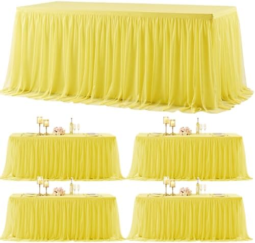 4 Pack Yellow Tulle Tablecloth for 6 Foot Rectangular Tables 6ft Yellow Rectangle Table Cloths Wrinkle Free Table Cover with Tutu Skirt for Birthday Cocktail Banquet Buffet Lemon Fruit Party Decor by Suppromo