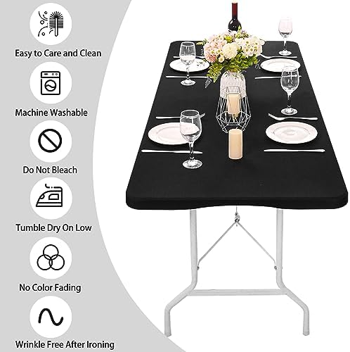 6 Pack Spandex Table Top Cover for 6FT Rectangle Tables, Stretch Fitted Tablecloth Washable Rectangle Table Covers with Elastic Edge for Indoor Outdoor Party Picnic Camping (30" W x 72" L, Black) - Image 4