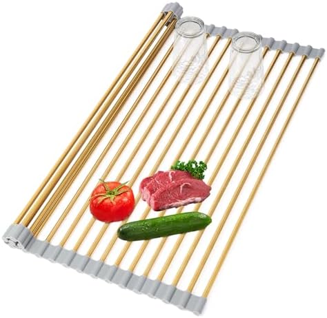 Extra Large Golden Roll-UP Dish Drying Rack-Stainless Steel Dish Drainer Over The Sink for Kitchen Countertop,Applicable for Sink Width Less Than 19in (Gold,20.5'x 13.2') by HAYAWEY