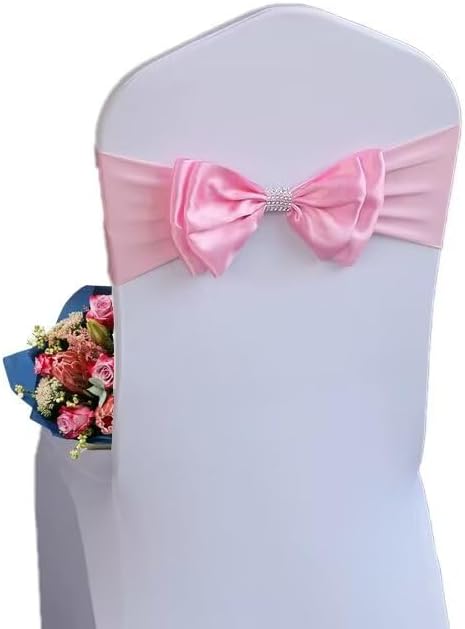 25 PCS Spandex Chair Sash Bow Tied,Elastic Sashes Chair Bands for Wedding Party Reception Events Celebration Banquets Hotel Event Decorations Chairs Decoration(Rose Pink) by DDCBNS