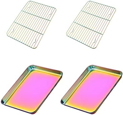 Meisha Baking Sheet with Wire Rack Set [2 Pans + 2 Tier Racks], Stainless Steel Rainbow Cookie Sheet Baking Trays & Cooling Rack for Cooking by Unknown