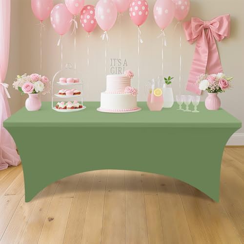 Smiry 2 Pack Spandex Table Cloth 5FT, Elastic Fitted Sage Green Tablecloth - Image 5