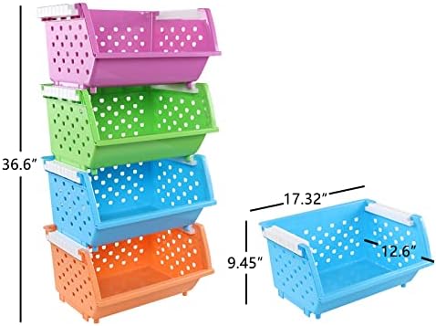 4-Pack Plastic Kitchen Stackable Storage Baskets, Colored Stacking Open Front Storage Bins - Image 2