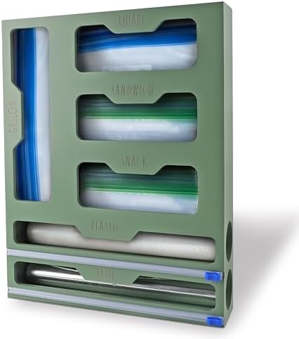Rae Dunn Bamboo Bag Organizer for Kitchen Drawer - Durable Wood Organizer for Kitchen Storage - Holds Gallon, Quart, Snack, Sandwich Size Baggies, Plastic Wrap and Foil by RaeDunn