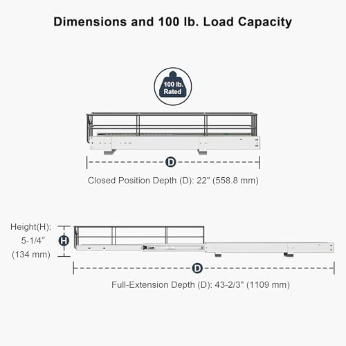 Pull Out Shelves - 14" W x 22" D Soft Close Pull Out Cabinet Organizer 1 Tier - Sliding Shelves with Shelf Liner - Heavy Duty Steel Wire Drawers for Kitchen Cabinets, Pantry, Bathroom - Image 3