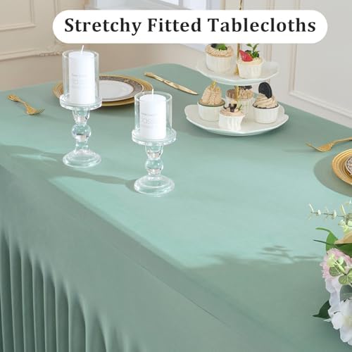 4 Pack Sage Green Spandex Table Clothes for 8 Foot Rectangle Tables, Wrinkle Free Fitted Table Cover 8ft Stretch Tablecloths Desk Skirt for Parties Weddings Birthday Banquet Baby Shower - Image 3