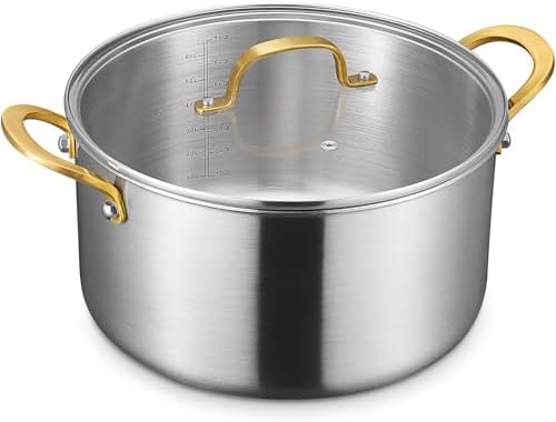 BEZIA 12 QT Stock Pot with Lid, Full Clad Tri-Ply Stainless Steel Soup Pot by BEZIA