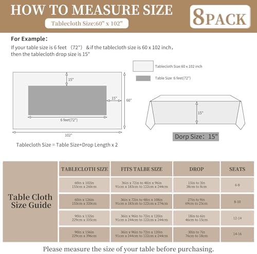 8 Pack Rectangle Tablecloth 60 x 102 inch Ivory Polyester Table Cloth for 6 Feet Tables,Washable Fabric Stain and Wrinkle Resistant Table Cover Table Clothes for Wedding Parties Banquet Kitchen - Image 3