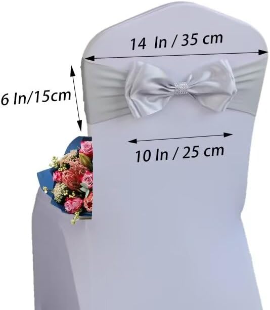 12 PCS Spandex Chair Sash Bow Tied,Elastic Sashes Chair Bands for Wedding Party Reception Events Celebration Banquets Hotel Event Decorations Chairs Decoration(Silver Gray) - Image 2