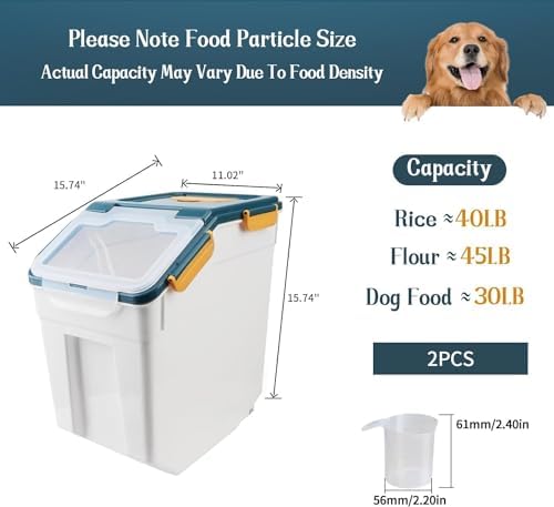 50lb Flour Storage Container with Lid, 2 Pack Large Airtight Rice Storage Container with Wheels, Measuring Cup, Scoop, for Sugar Grain Cereal, Rice Dispenser, Pantry Organization (Dark Blue) - Image 2