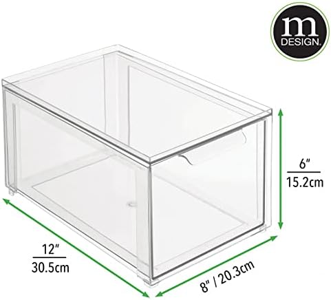 mDesign Plastic Stackable Bathroom Storage Organizer Bin with Pull Out Drawer for Cabinet, Vanity, Shelf, Cupboard, Cabinet, or Closet Organization - Lumiere Collection - 8 Pack - Clear - Image 3