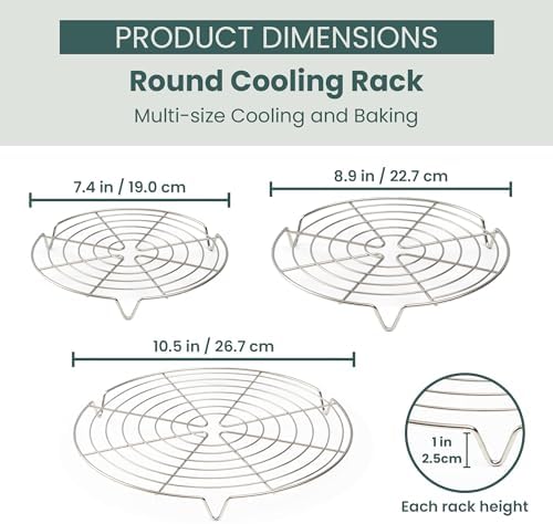 Ultra Cuisine 3 Set Round Cooling Racks for Baking (7.5, 9 & 10.5 Inch) | Oven & Dishwasher-Safe, 100% Stainless Steel, Steaming and Baking Rack , Fits Air Fryer, Pressure Cooker & Cake Pan - Image 2