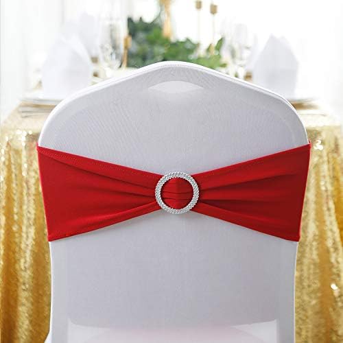 Peomeise 25pcs Red Spandex Chair Sashes with Buckle Slider for Wedding, Party Decoration - Image 3