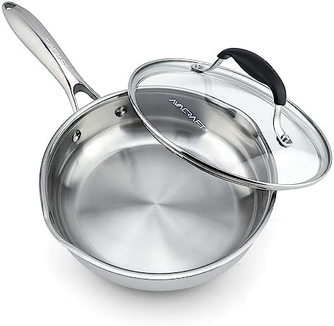 AVACRAFT 8 Inch Tri-Ply 18/10 Stainless Steel Frying Pan with Lid by AVACRAFT