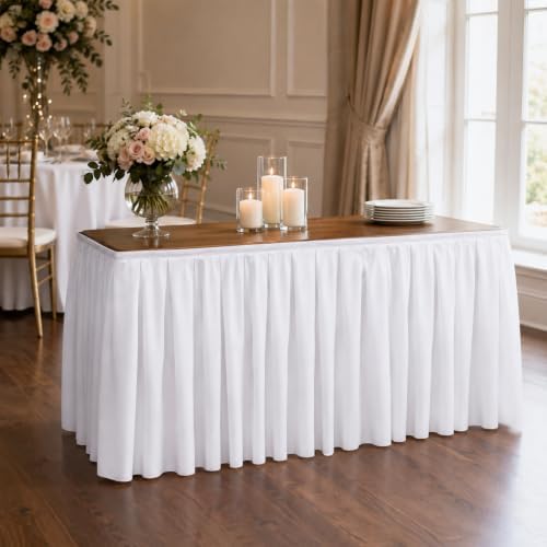Surmente 14ft White Table Skirt for 6-8 Foot Rectangle Tables - Image 4