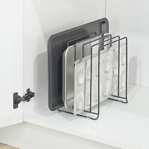mDesign X-Large Steel Storage Tray Organizer Rack for Kitchen Cabinet, Divided Holder - 5 Slots for Skillets, Frying Pan, Pot Lids, Cutting Board, Baking Sheets, Concerto Collection, 2 Pack, Dark Gray - Image 3