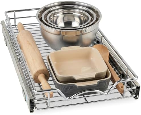HOLD N' STORAGE Pull Out Cabinet Organizer, Heavy Duty-w/Lifetime Limited Warranty -11”W x 17”D-Requires At Least 12-1/4” Cabinet Opening, Steel Metal Cabinet Drawers Slide Out, Chrome Finish by HOLDN%E2%80%99STORAGE