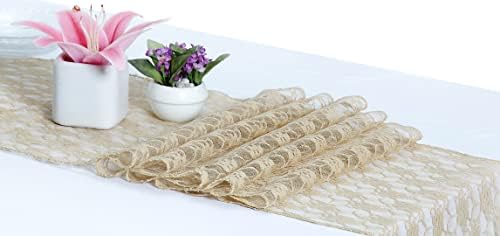 MDS Pack of 5 Wedding 12 x 108 inches Lace Table Runner for Wedding, Decorations for Birthday Parties, Banquets, Graduations, Engagements, and Runners fit Rectangle, Round Table- Champagne Gold - Image 2