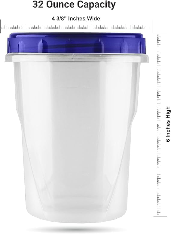 32 oz - 96 Pack Twist Top Food Deli Containers Screw And Seal Lids, Stackable Reusable Quality Plastic Storage Containers with Screw-on Lids - BPA Free BULK - Image 6