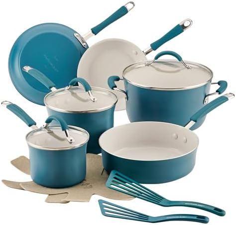 Rachael Ray Cucina Ceramic Nonstick Cookware Pots and Pans Set, 13-Piece, Marine Blue by RachaelRayKitchenware