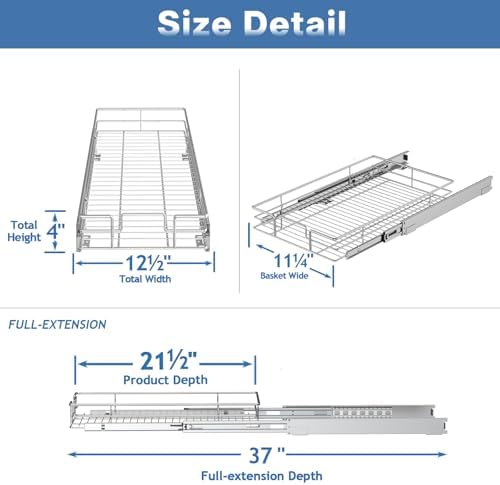 Pull Out Cabinet Organizer 12½" W x 21½" D, Heavy Duty Cabinet Pull Out Shelves, Slide Out Drawers Organization for Kitchen Cabinets Bathroom - Image 3